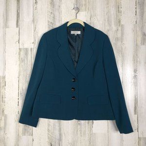 Kasper Womens Dark Teal 3 Button Blazer Size 16